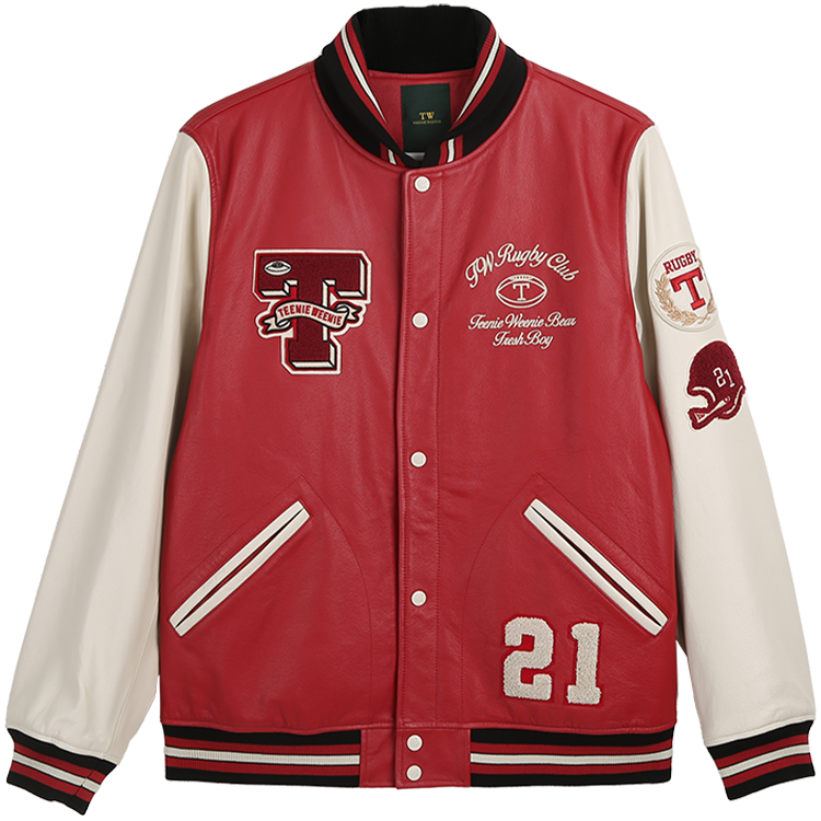 Teenie Weenie Retro Varsity Leather Baseball Jacket Unisex Heavy-duty Design TNJL224907S