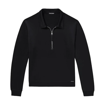 TF TOM FORD SS22 Black Half-Zip Pullover Sweatshirt BZ299TFJ254-K09