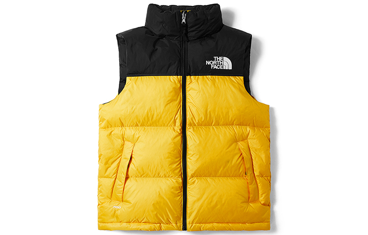 Shop THE NORTH FACE 1996 經典戶外撞色羽絨背心 黃色 男女通用 NF0A4NCI-70M