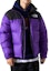 Shop The North Face 1996 復古紫色拼接羽絨外套 男女通用款式。 NF0A3C8D-QIR