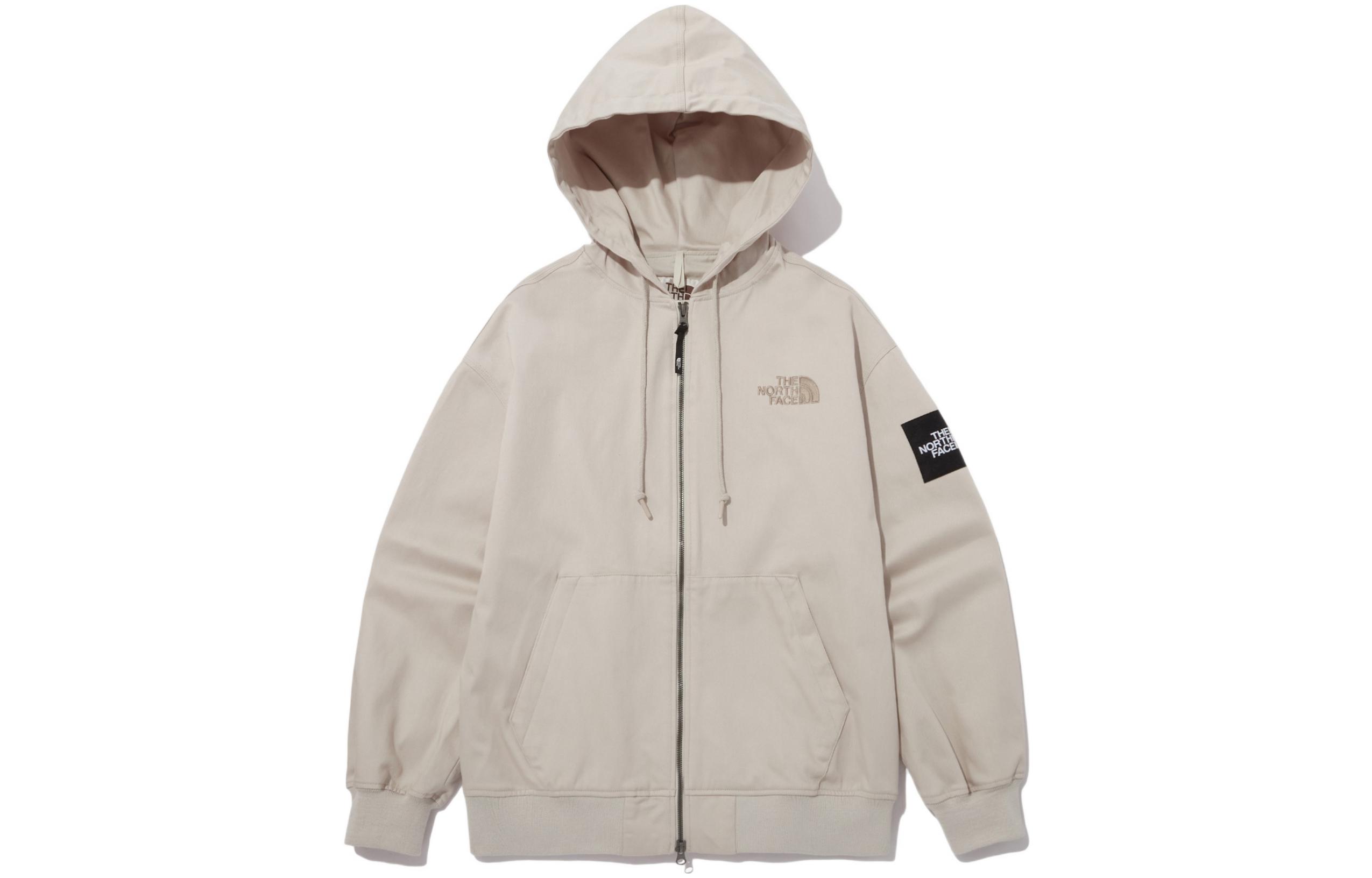 TNF  Beige Hoodie Jacket with Solid Logo Graphic. NJ3BP04L