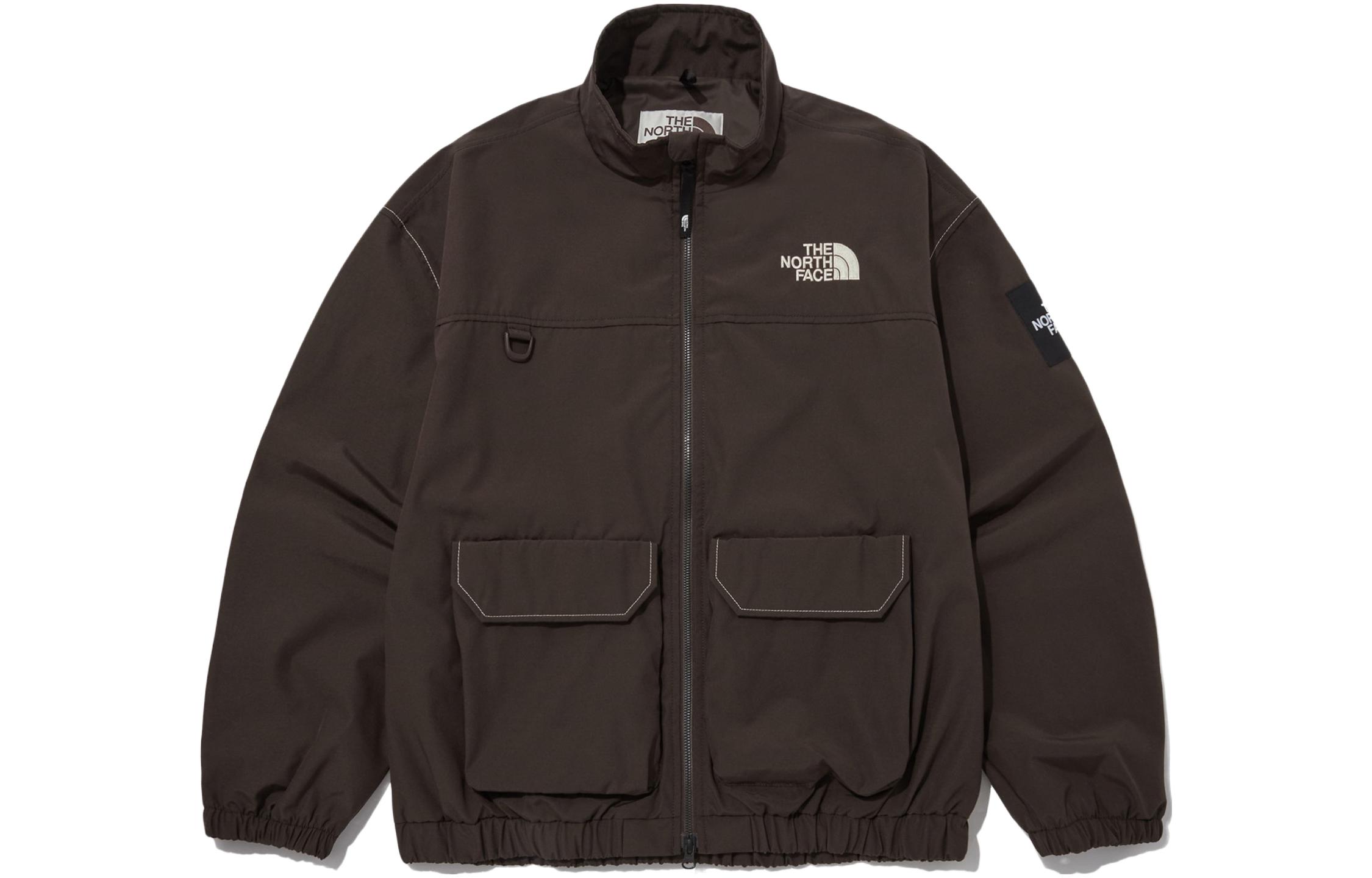 TNF  Brown Logo Embroidered Stand Collar Zip Jacket NJ3BP51M