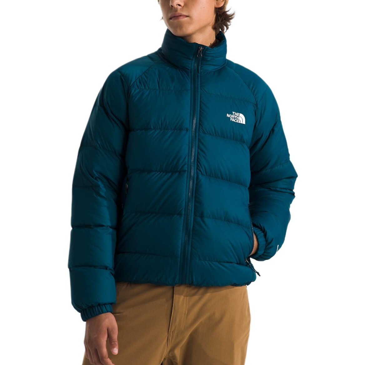 Lookbook 노스페이스 하이넥 퍼퍼 재킷 솔리드 로고 - 미드나잇 페트롤. NF0A88XU-1NO