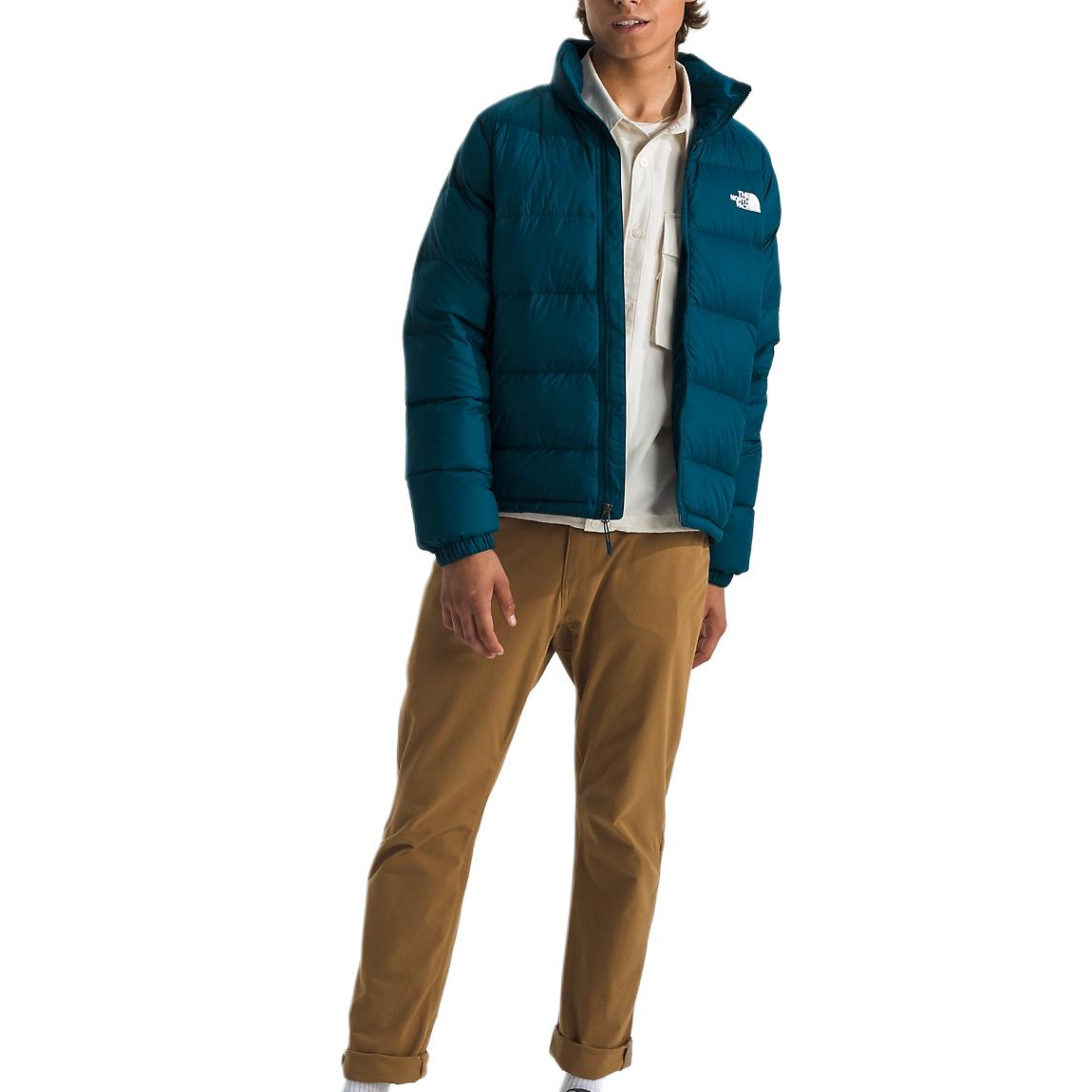 Shop 노스페이스 하이넥 퍼퍼 재킷 솔리드 로고 - 미드나잇 페트롤. NF0A88XU-1NO