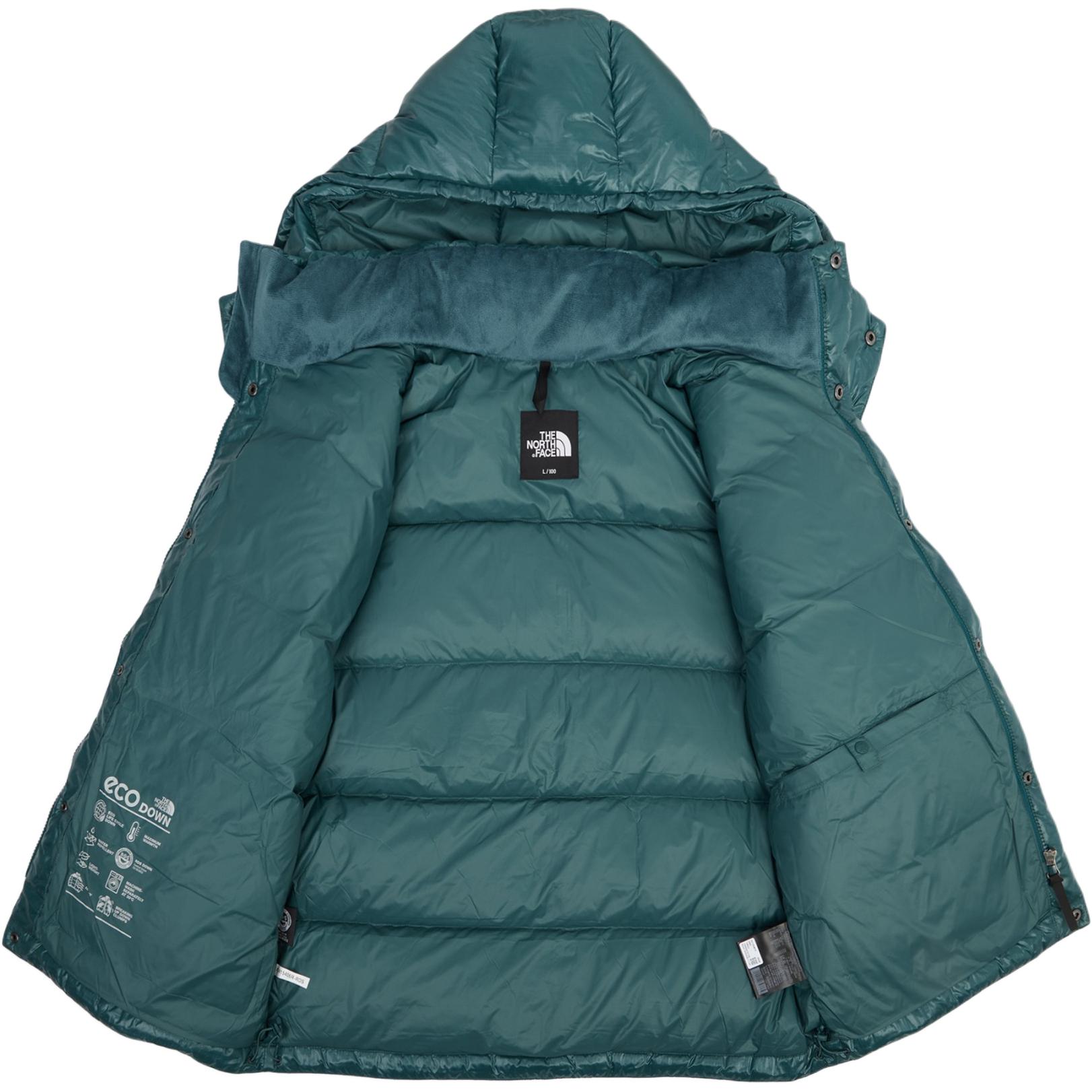Shop ザ・ノース・フェイス ロゴ刺繍入りフードダウンジャケット グリーン NJ1DQ67C