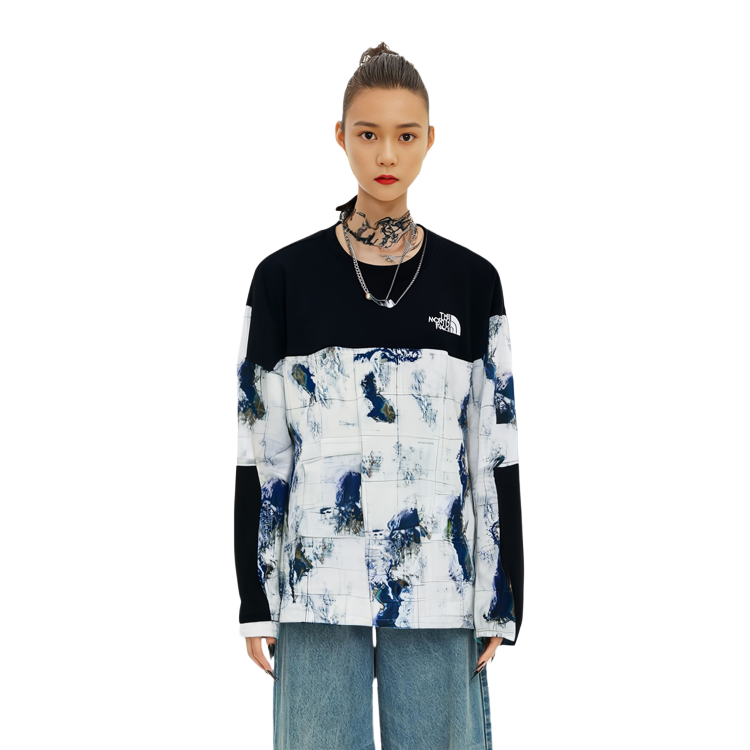 Details for The North Face Albany 刺繡LOGO拼色圓領運動衫 藍色 男女款 NM5MN04N