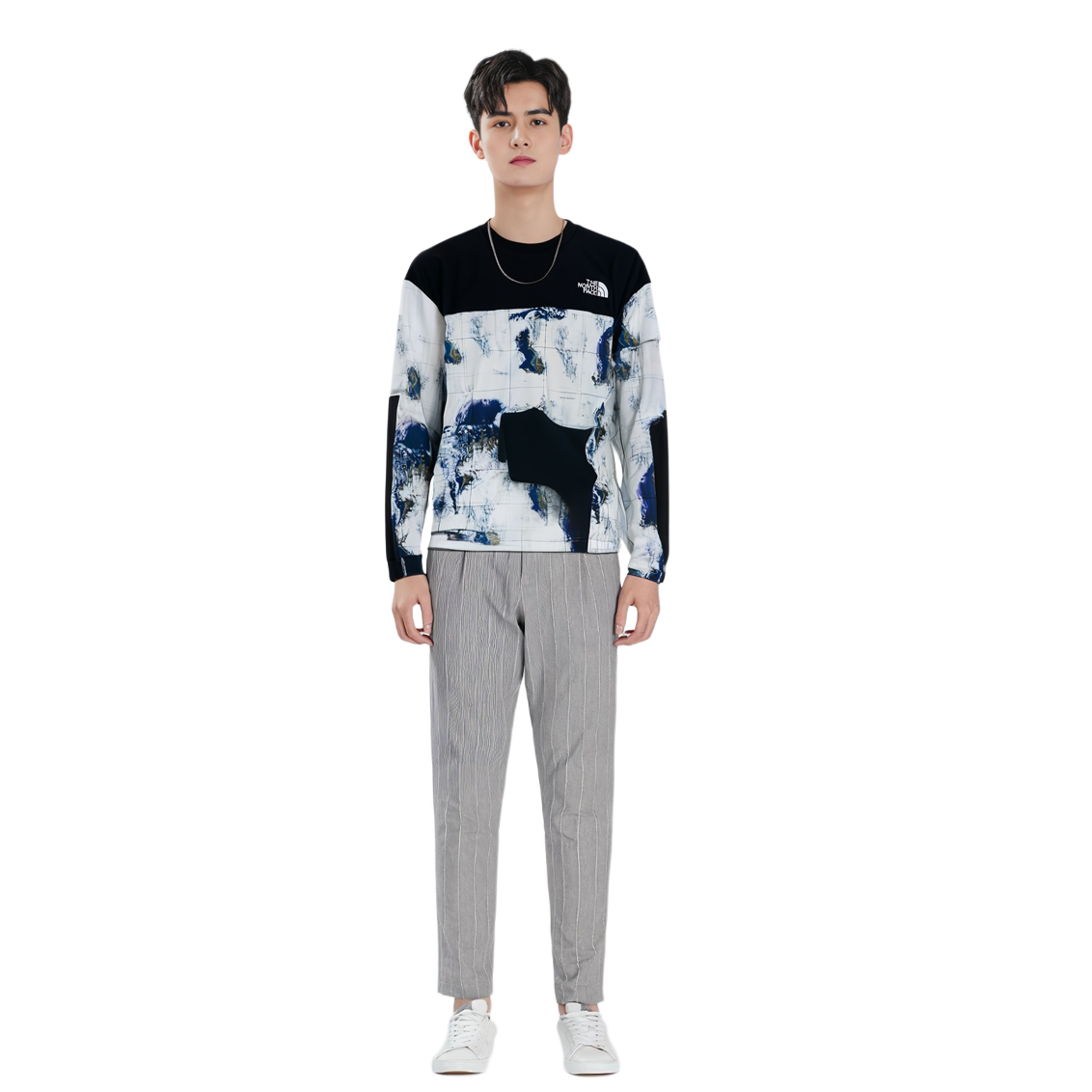 Sizing The North Face Albany 刺繡LOGO拼色圓領運動衫 藍色 男女款 NM5MN04N