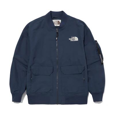 TNF All-Round Bomber Blue Jacket - Logo Casual Fall Outerwear NJ3BN02L