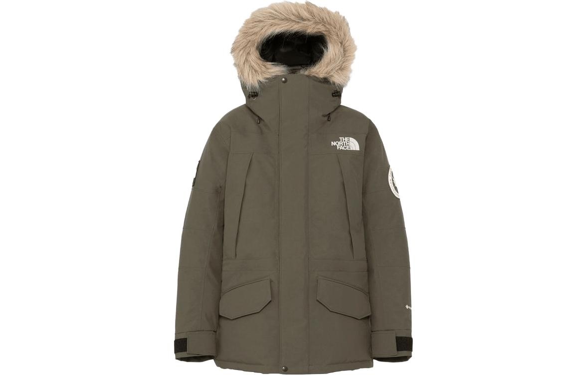 TNF Antarctic Series Logo Print Hooded Down Jacket Khaki ND92342-NT