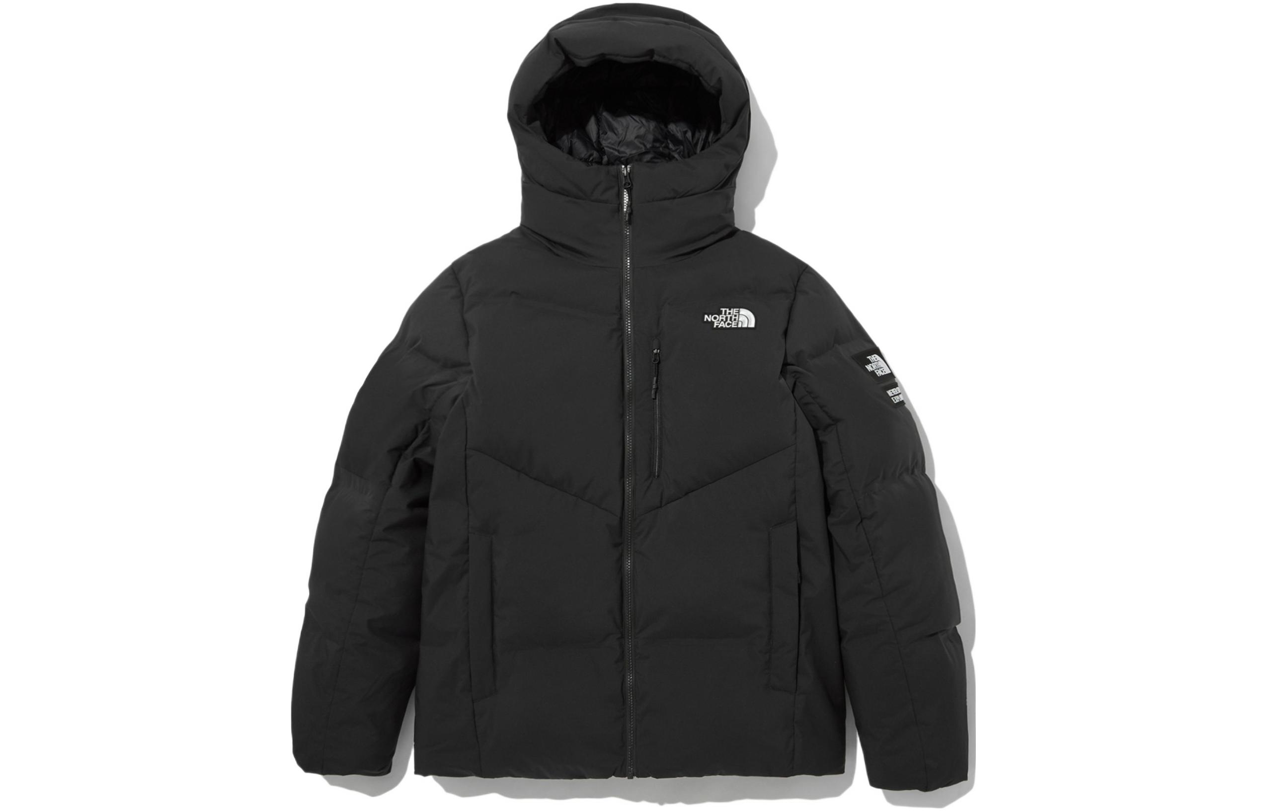 TNF Aspen Logo Black Quilted Down Jacket with Hood & Pockets - Men NJ2DN65A