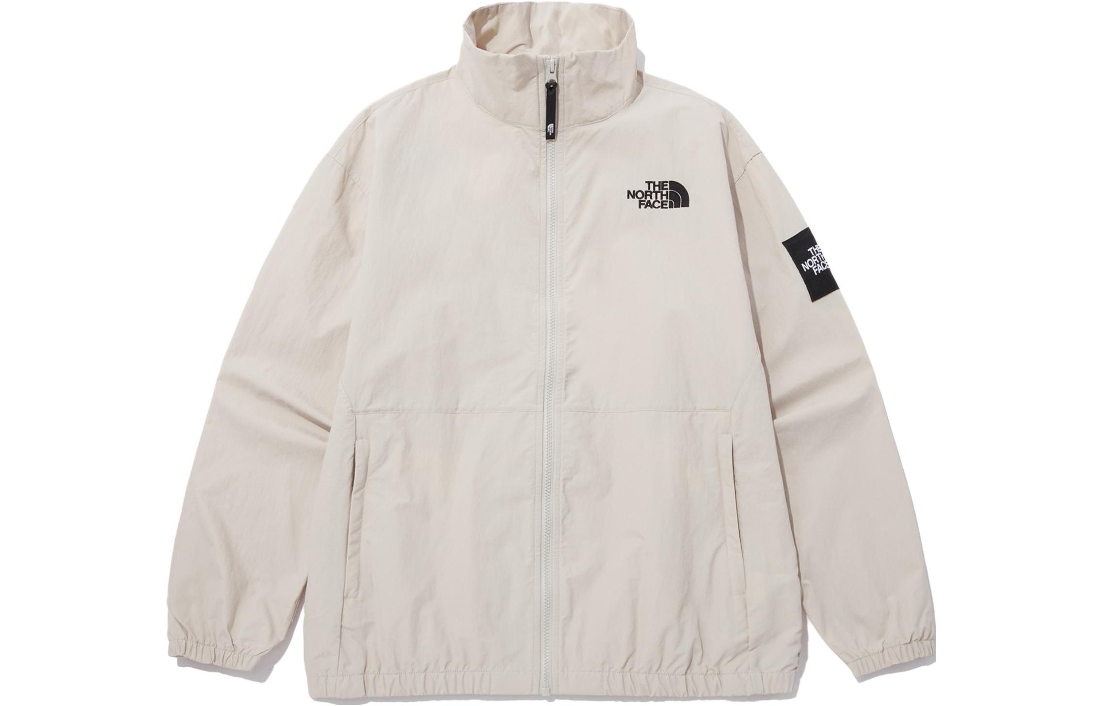 TNF Beige Solid Color Logo Print Zip-Up Jacket Unisex NJ3BP03K