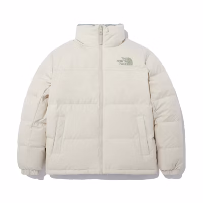 TNF Beige Zip-Up Down Jacket with Logo Print Unisex Winter Coat NJ1DN77D