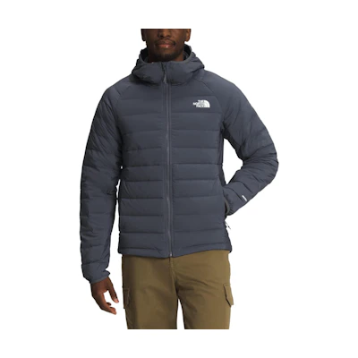 TNF Belleview Grey Down Jacket with Hood and Zipper. NF0A7UJE-174