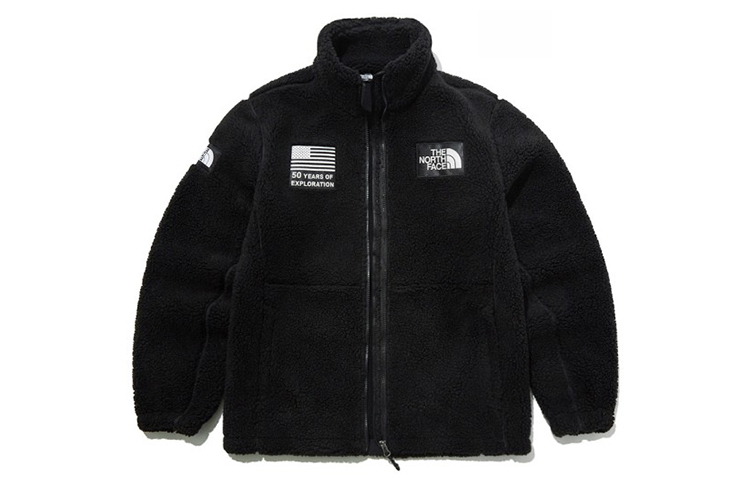 TNF Black Fleece-Lined Warm Jacket with Stand Collar NN4FL-51D