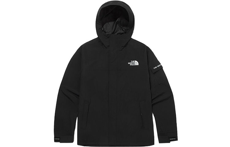 TNF Black Logo Embroidered Hooded Waterproof Jacket Unisex Black NJ3BM53A