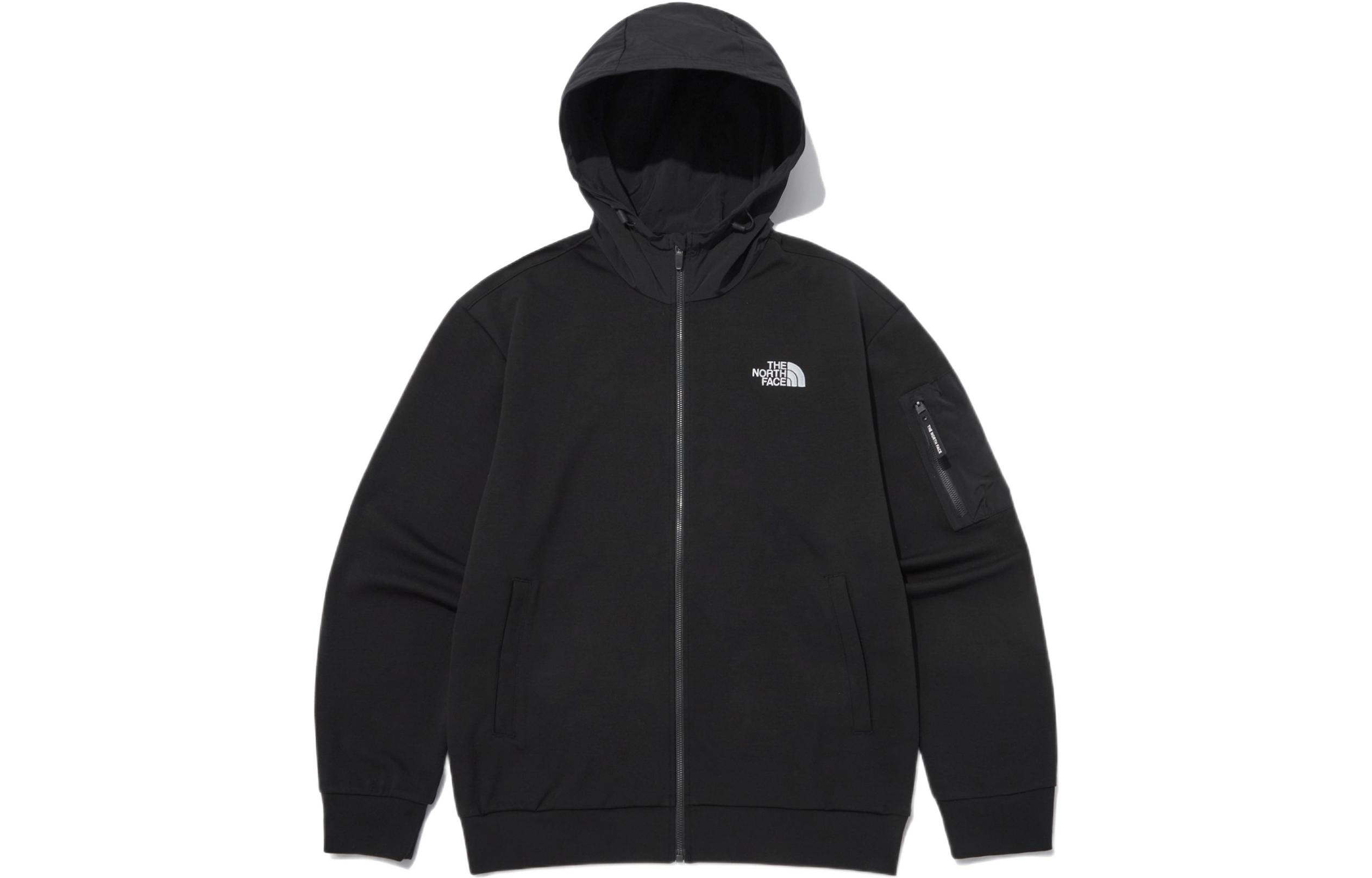 TNF Black Logo Embroidered Hoodie Jacket with Multi-Pockets NJ5JP02A