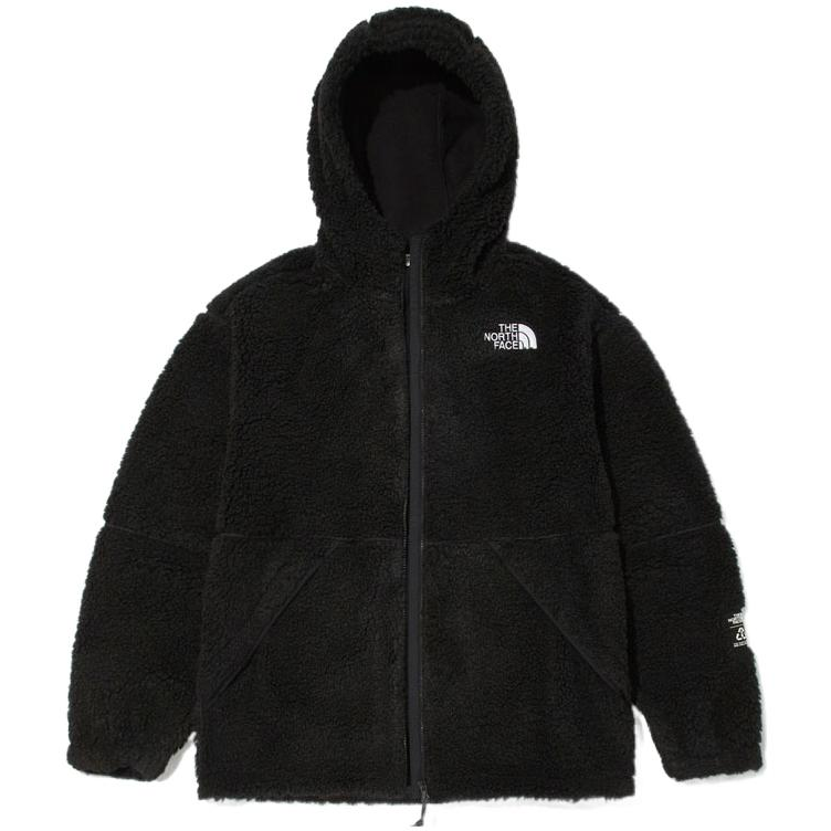 TNF Black Logo Print Fleece Zip Hoodie Jacket Unisex NJ4FM57J