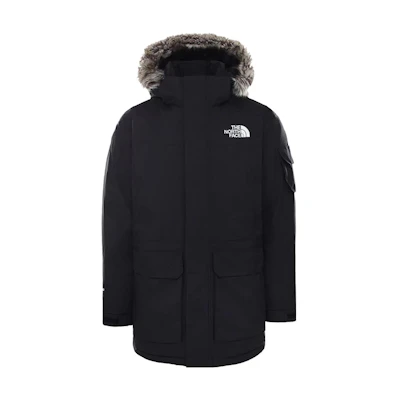 TNF Black Logo Print Hooded Long Coat NF0A4M8G-JK3