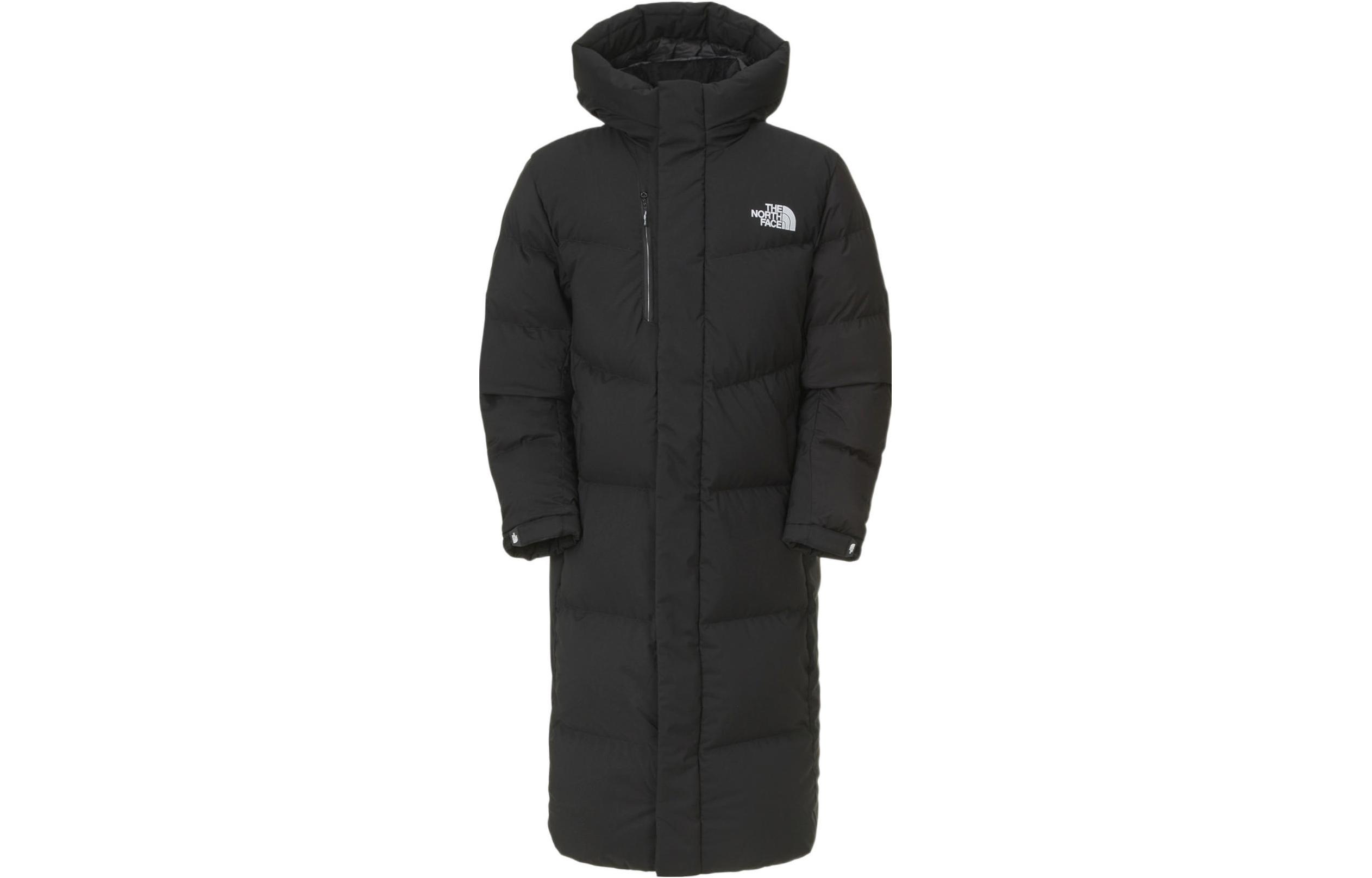 TNF Black Logo Print Hooded Long Down Jacket Unisex NC2DN72A