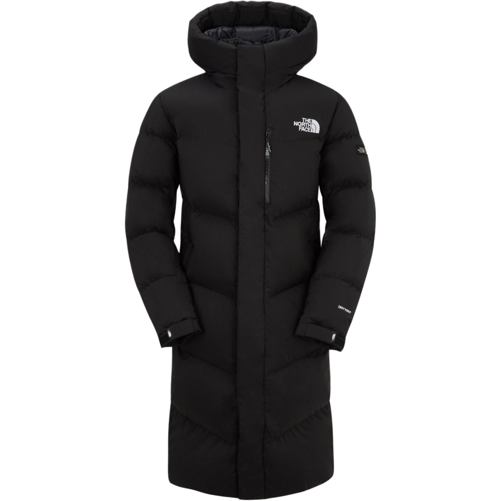 TNF Black Logo Print Hooded Zip Long Down Jacket NC1DQ50A