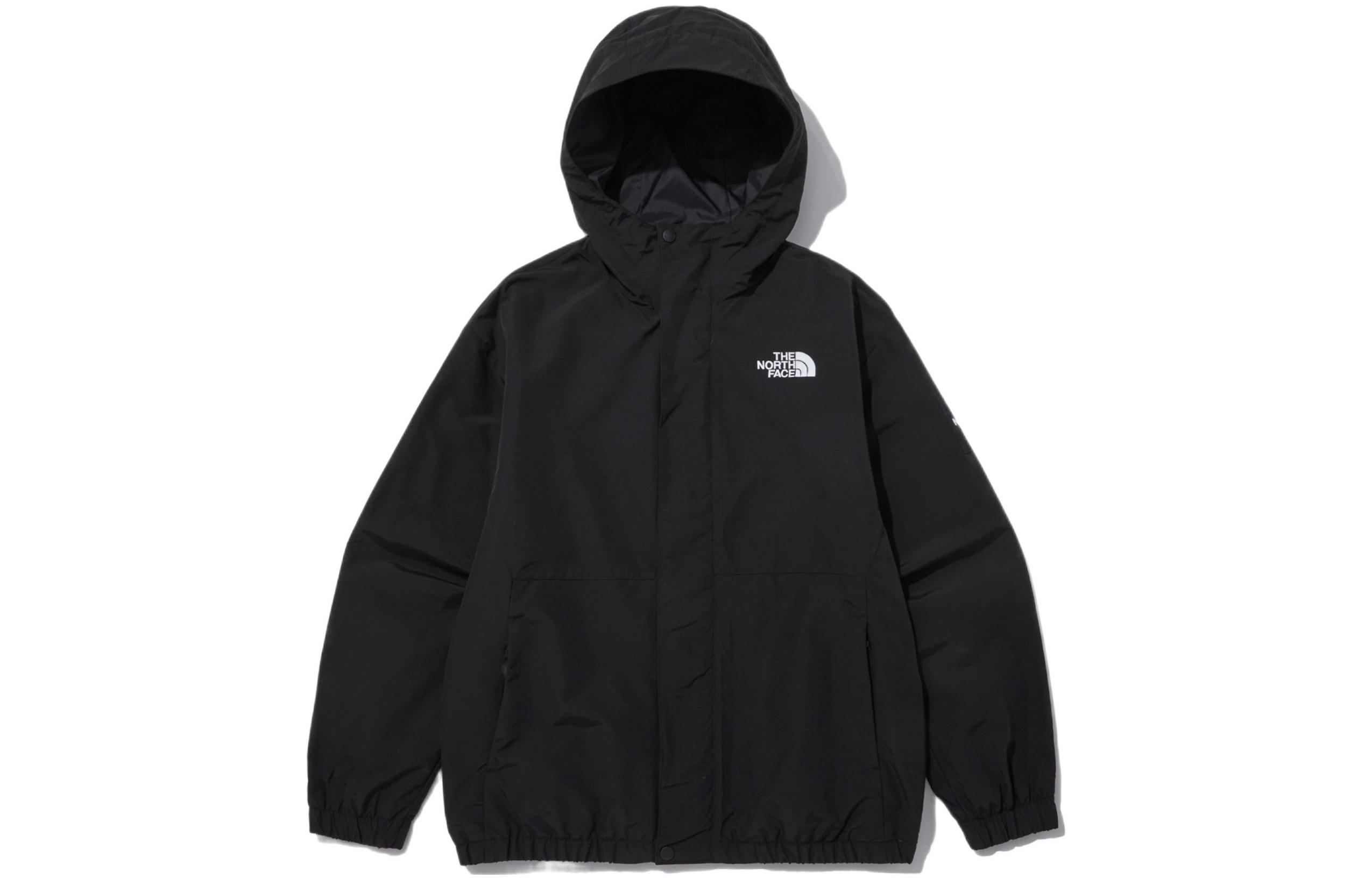 TNF Black Solid Color Logo Print Zip-Up Hoodie Jacket NJ3BN55J