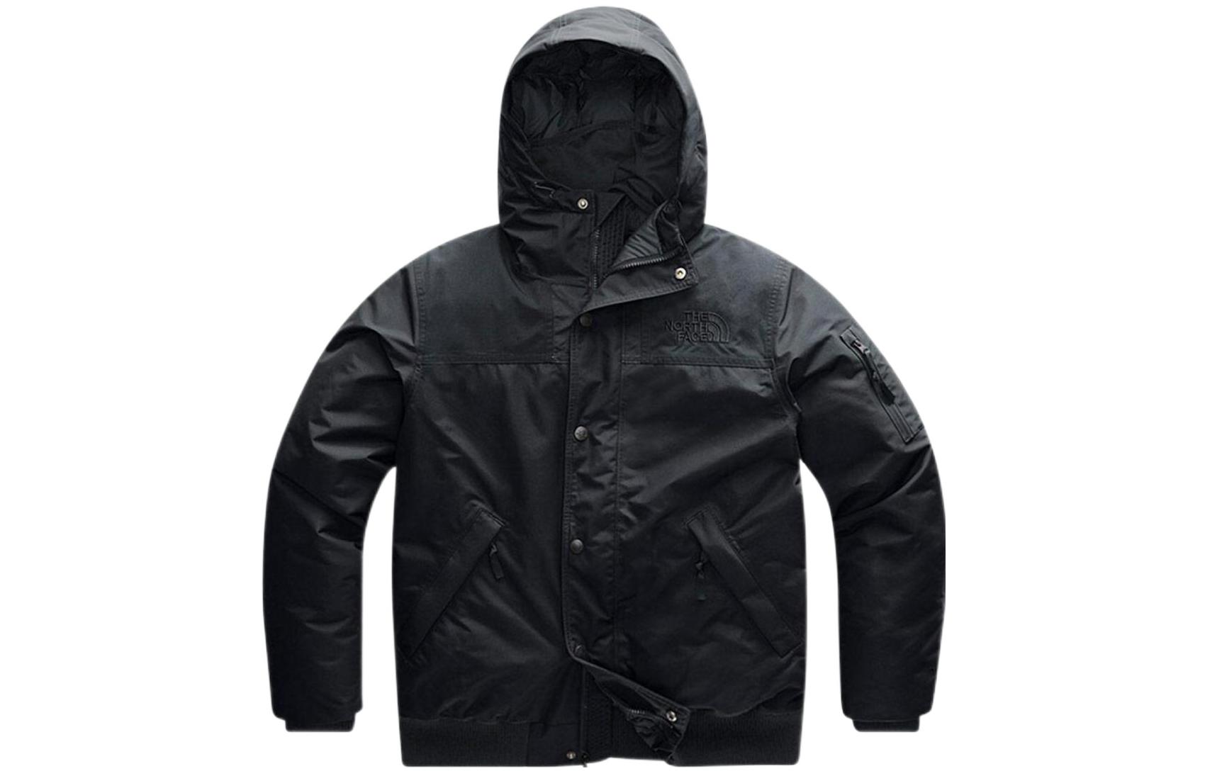 TNF Black Solid Color Printed Down Puffer Jacket with Hood NF0A3XDY-JK3