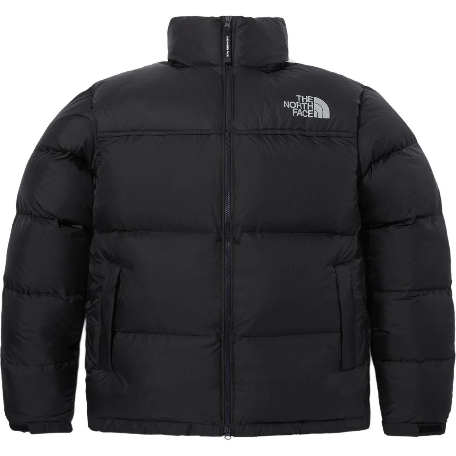 TNF Black Solid Logo Print Zip-Up Down Jacket NJ1DQ50J
