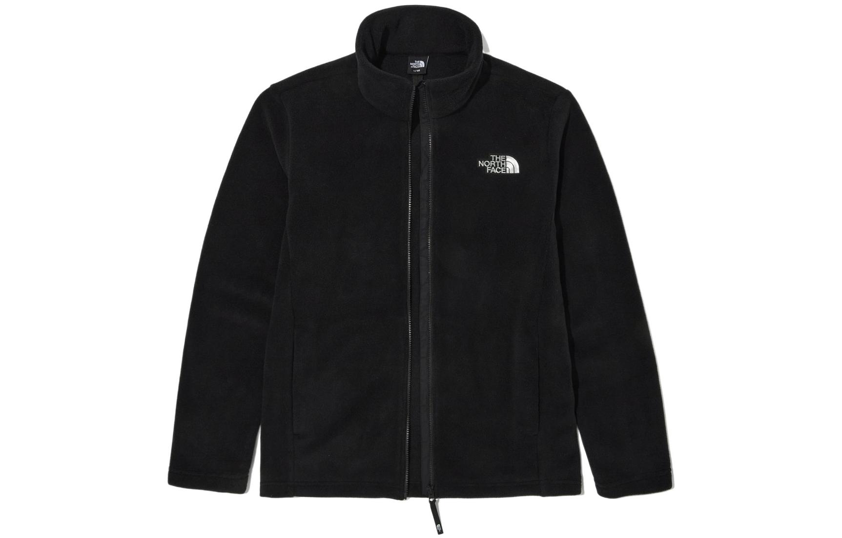 TNF Black Solid Stand Collar Zip Jacket with Logo Print NJ4FN01A