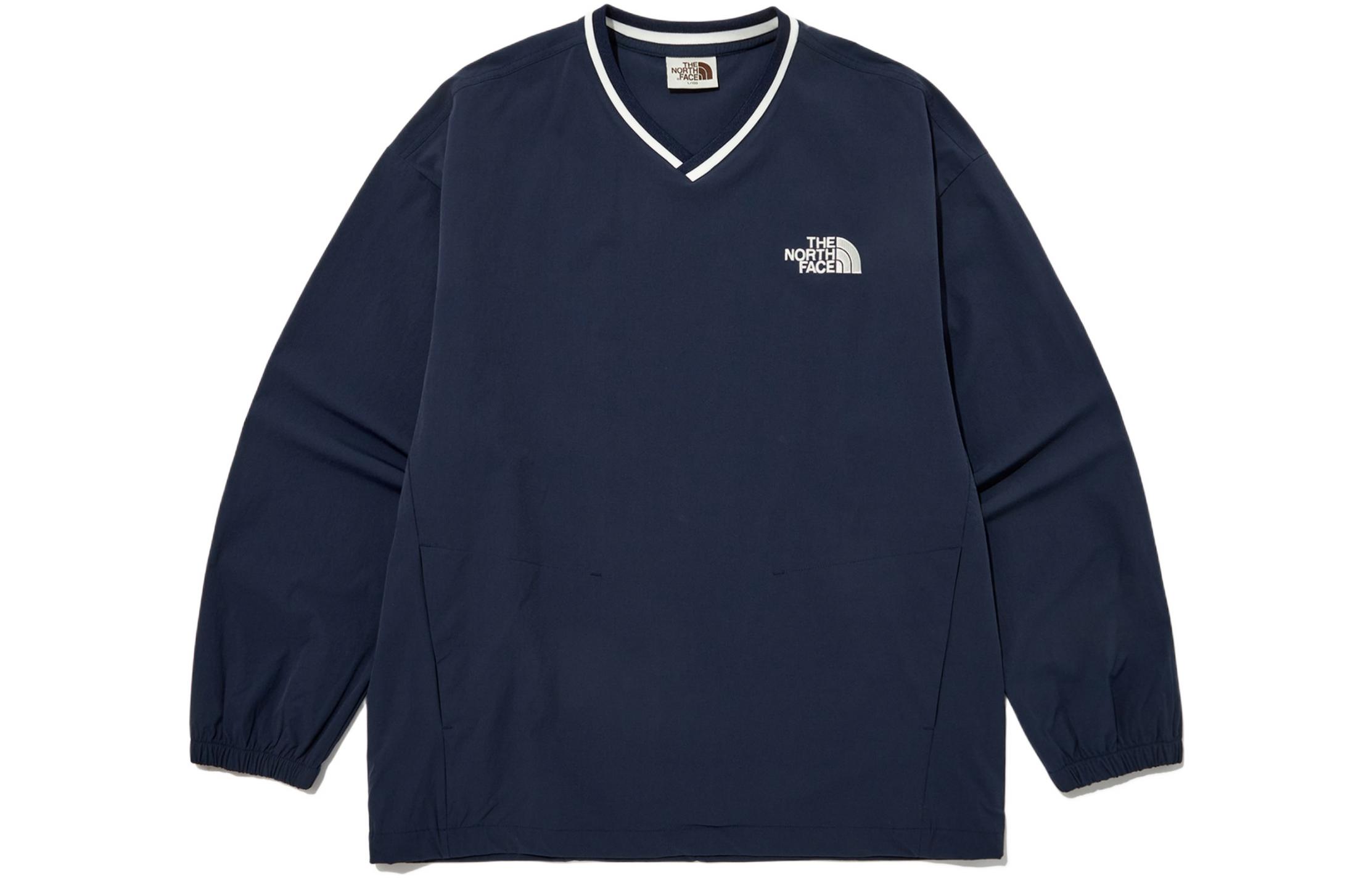 TNF Blue Pullover Sweatshirt V-Neck Logo Long Sleeve Classic Style NM5MP06J