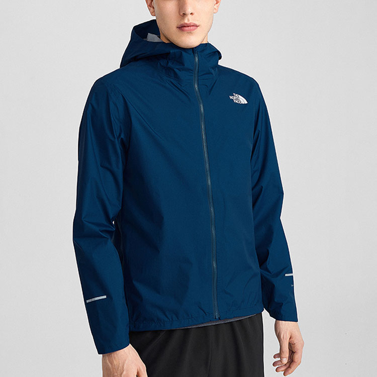 Sizing The North Face Jaket Biru Tahan Air Angin dengan Hoodie Bernapas. NF0A536G-BH7