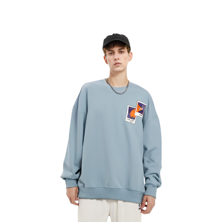 Shop The North Face Boma Baju Sejuk Kartun Cetakan Haiwan Biru Unisex NM5MM54M