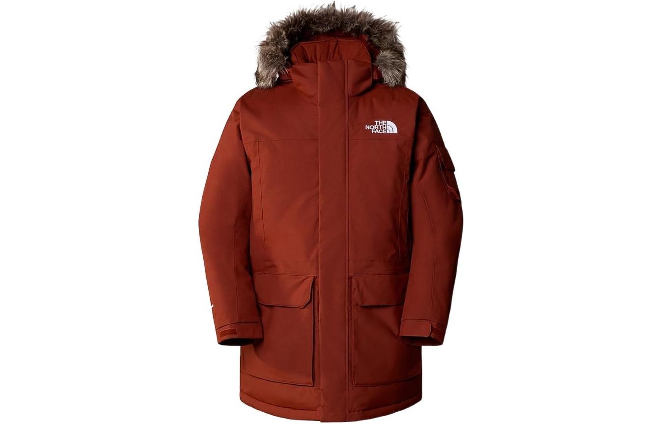 TNF Brick Red Logo Hooded Puffer Jacket NF0A4M8G-6R3