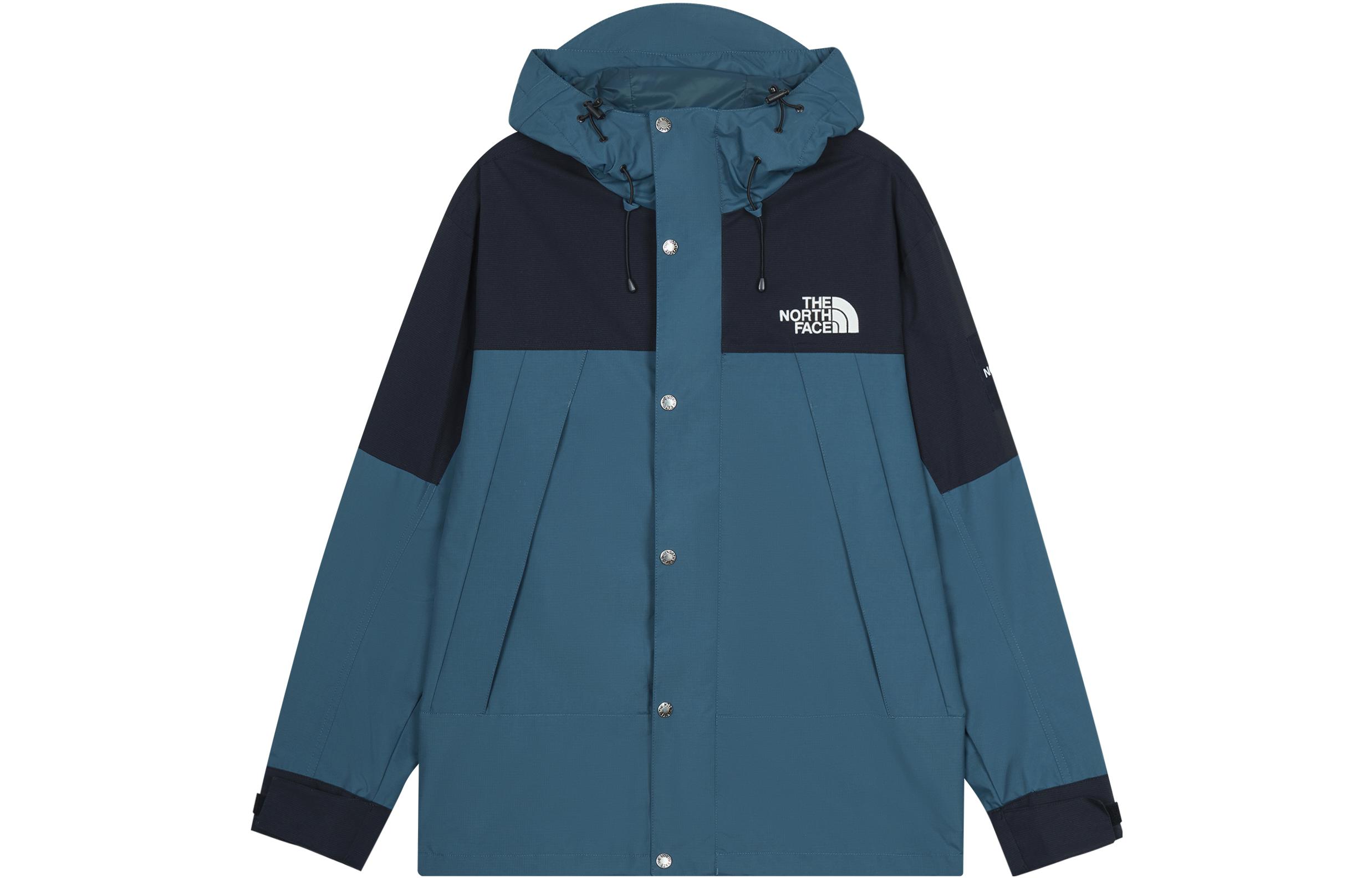 TNF Colorblock Logo Embroidered Hoodie Jacket Unisex - Navy Blue NI2HQ04N