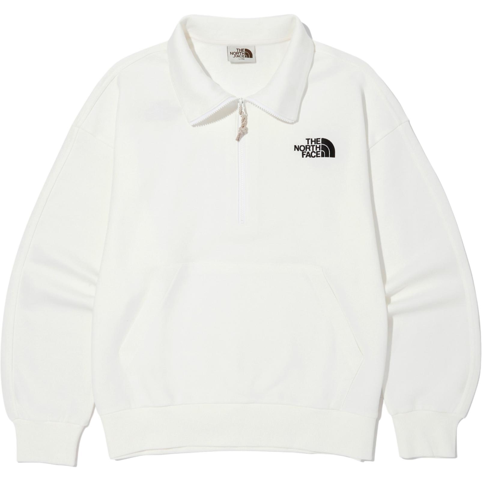 TNF Comfy Half Zip Sweatshirt White Unisex Button Logo Print Pullover NM5MQ01K