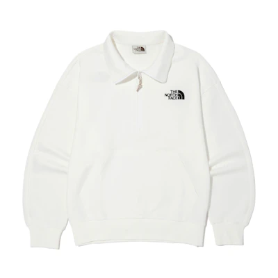 TNF Comfy Half Zip Sweatshirt White Unisex Button Logo Print Pullover NM5MQ01K