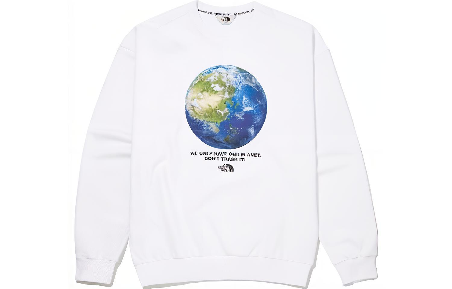 TNF Earth Print Crewneck Sweatshirt White Unisex Couple Style NM5MM01K