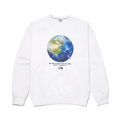 TNF Earth Print Crewneck Sweatshirt White Unisex Couple Style NM5MM01K
