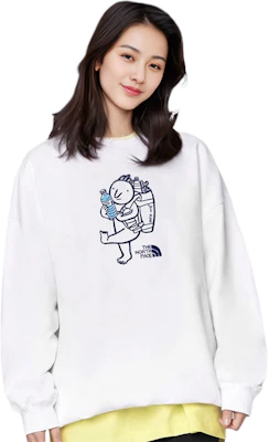 The North Face ECO Crewneck Sweatshirt White - Unisex Casual Loose Fit with Print NM5MM07D Shop The North Face ECO Crewneck Sweatshirt White - Unisex Casual Loose Fit with Print NM5MM07D