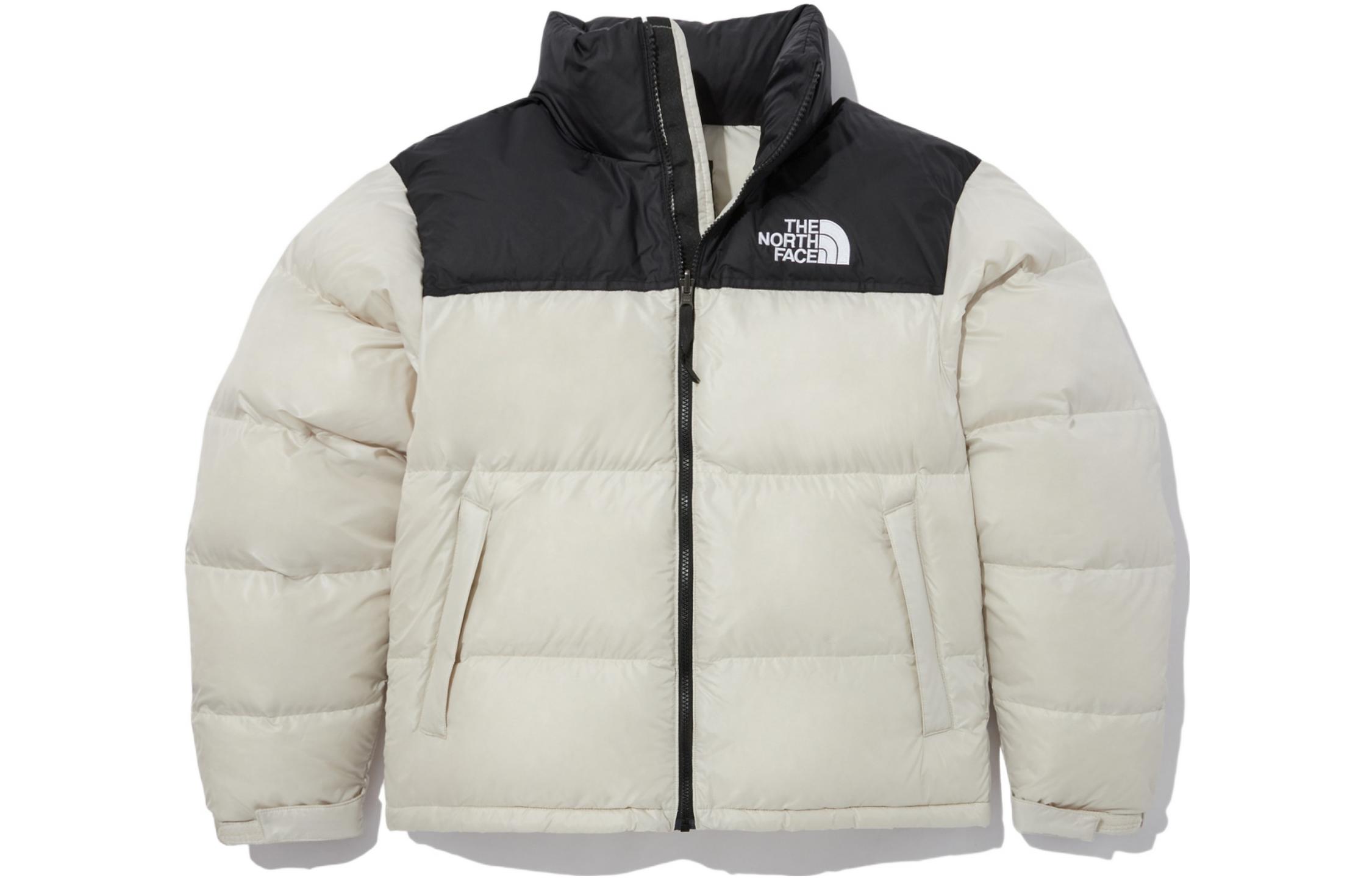The North Face Eco Nuptse Down Jacket Gender-Neutral Ivory Colorblock Logo NJ1DN60B