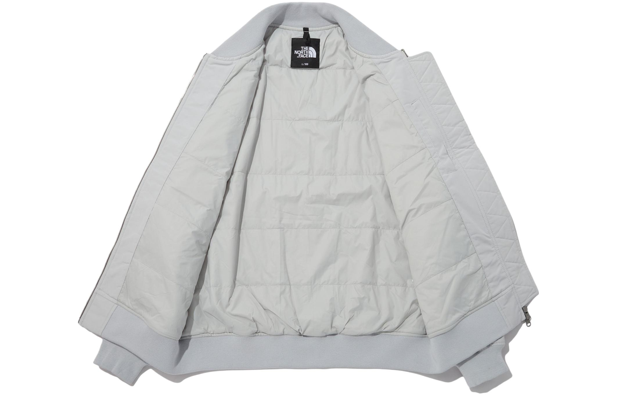 Shop The North Face 刺繡標誌防風保暖飛行夾克 男女款 - 灰色 NJ3NP53C