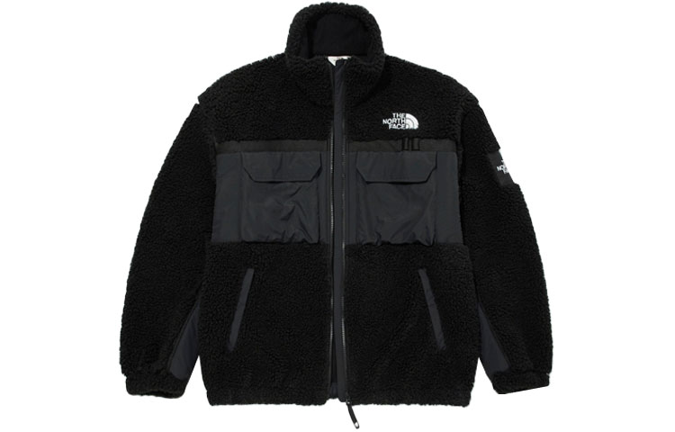 TNF Fleece-Trim Logo Jacket Multi-Pocket Unisex Black NJ4FM52K