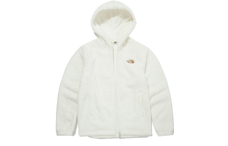 TNF Fleece Zip Hoodie Jacket Winter Unisex Cream White Logo Design NJ4FM58J