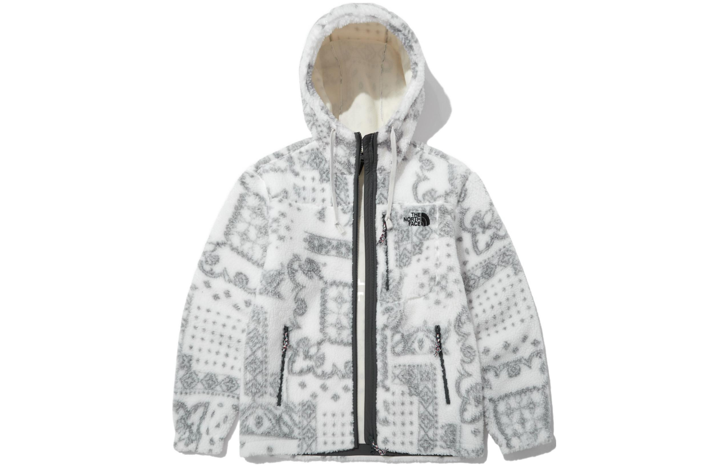 TNF Full-Print Logo Drawstring Zip Hoodie Jacket Beige NJ4FN67B