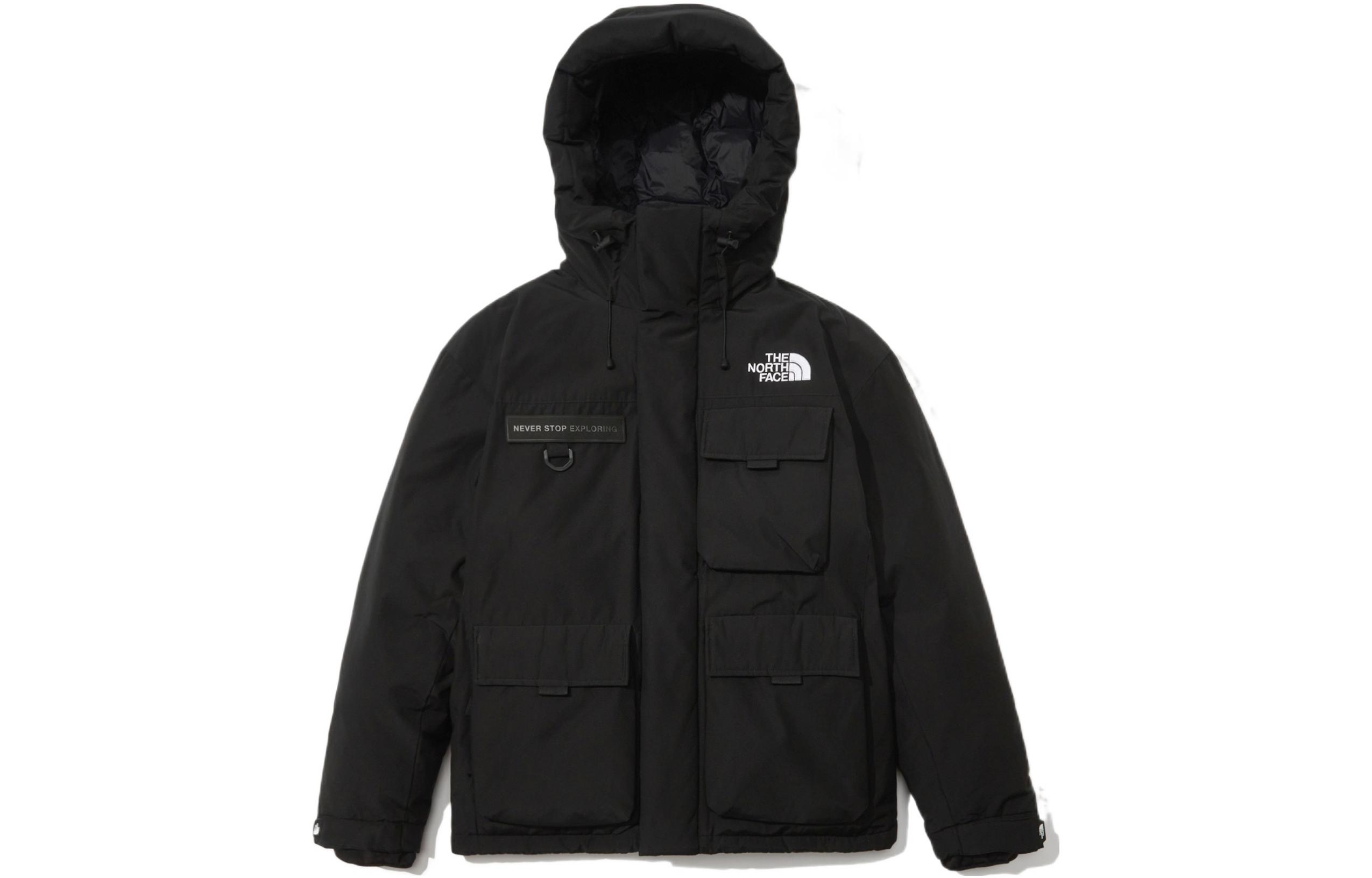 The North Face FW22 Black Logo Down Jacket Multi-Pocket Unisex Winter Hoodie NJ1DN66A
