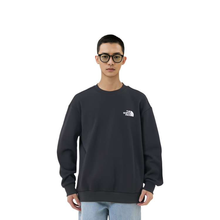 Shop The North Face FW22 復古款LOGO印花黑色圓領衛衣 男女適用 NM5MN53A