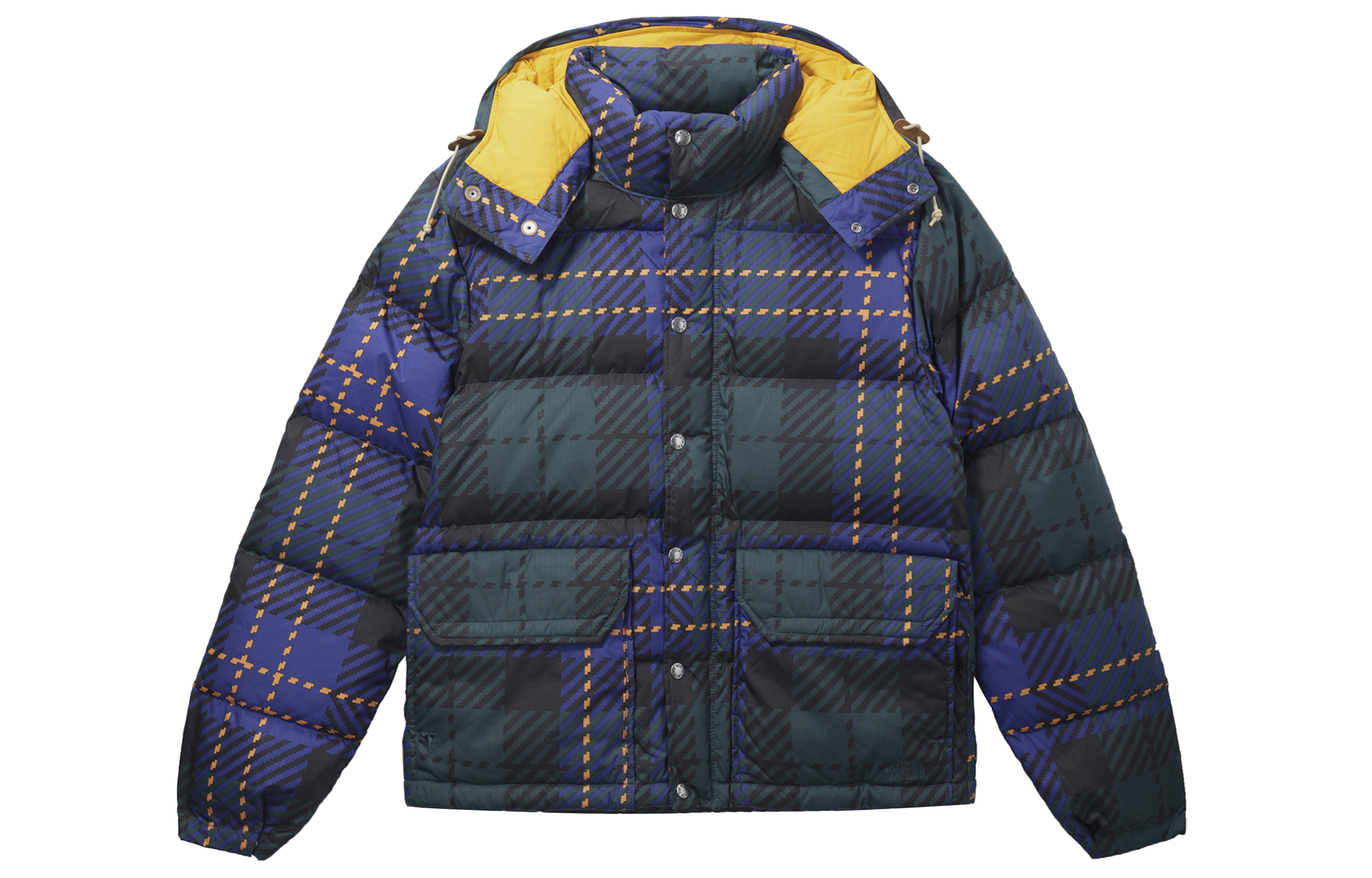 The North Face FW22 Plaid Patchwork Hooded Quilted Jacket Men’s Teal Blue/Green NF0A7WUP-9C8