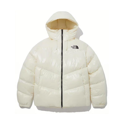 TNF FW23 Cream Unisex Down Hooded Zip Jacket with Logo Print NJ1DP53K