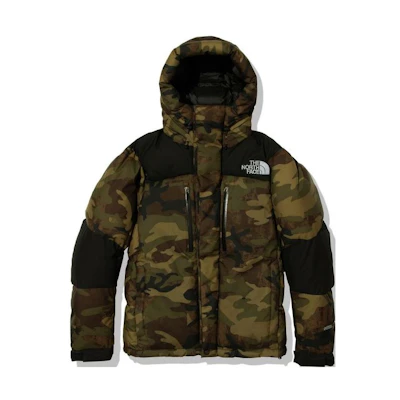 TNF Green Camo Logo Print Hooded Puffer Jacket ND92241-TF