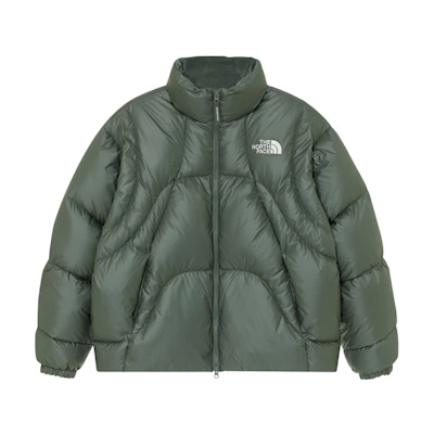 TNF Green Down Jacket with Logo on Collar and Sleeves NJ1DQ55K