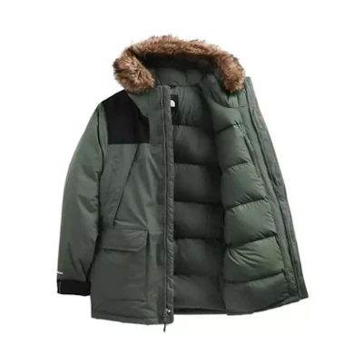 TNF Green Logo Embroidered Fur Collar Hooded Jacket NF0A5GJF-WTQ